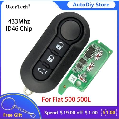 Okeytech 3 Buttons 433Mhz ID46 Chip Remote Car key For Fiat 500 500L Punto Florino Doblo Qubo White Button PCF7646 Uncut Blade