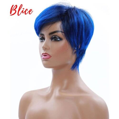 Blice Synthetic Hair Mix Color Short Natural Wave For Women Heat Resistant 100% Kanekalon Wig P1B/Blue Daily Party&Cosplay Wigs