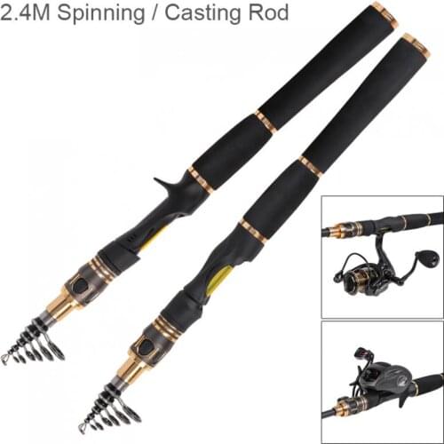 2.4m Carbon Fiber Golden & Black Lure Fishing Rod Power M Ultra Short 8 Section Spinning / Casting Fishing Pole