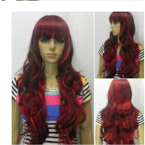 Shunshun668 N2404 Excellent Red + Black Multi-Color Long Wavy Cosplay women Wig 10.21