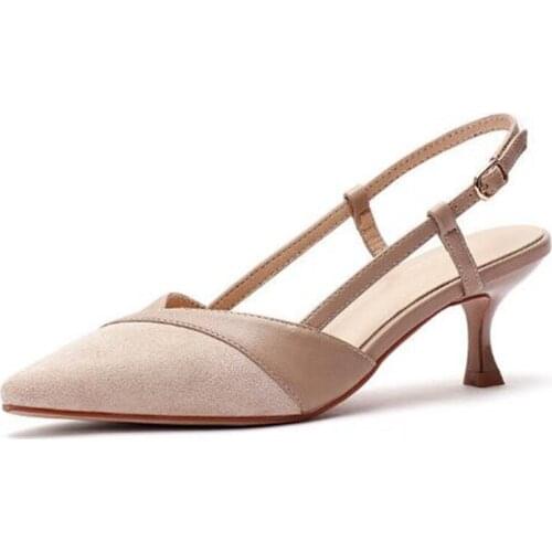 2020 Shoes Woman Slingbacks Thin High Heels Pointed Toe Pumps Office Lady Career Faux Suede Leather Elegant Sexy Solid Sandals