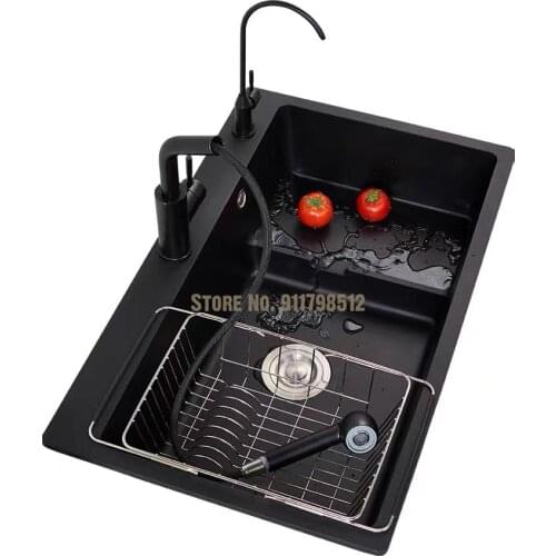 Quartz Stone Step Sink Thickened Black Large Single-bath Kitchen Sink Granite Under-counter Sink Sink