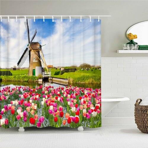 Tourist attraction landscape Bathroom Curtain Decor Waterproof Polyester Shower Curtains 150X180cm & 180X180cm with 12 Hooks