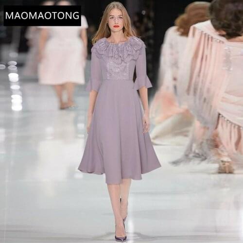 Womens Clothing Womens ClothingFashion Designer Dress Spring Womens Dress 3/4 Flare Sleeve Lace Ruffles Elegant Slim Dresses