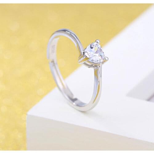 925 Sterling Silver Zircon Heart Propose Marriage Ring For Women Adjustable Rings anel Valentines Day Gift S-R161