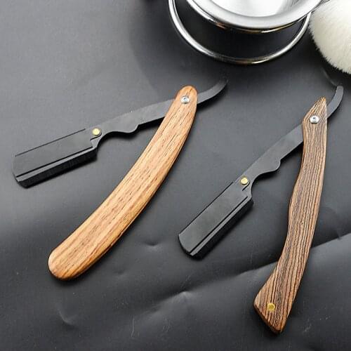 Gold Sandalwood Handle Stainless Steel Folding Razor Hair Salon Hairdressing, Shaver, shaving, Hairdressing Knife Holder