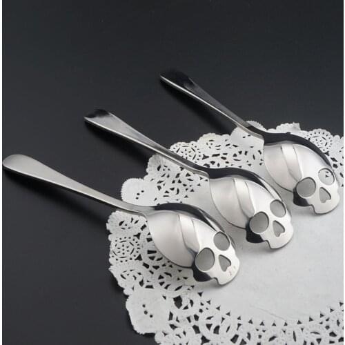1pc Gothic Personality Stainless Steel Skull Shape Coffee Spoon Kitchen Supplies Long Handle Teaspoon Drink Tableware Ice-cream