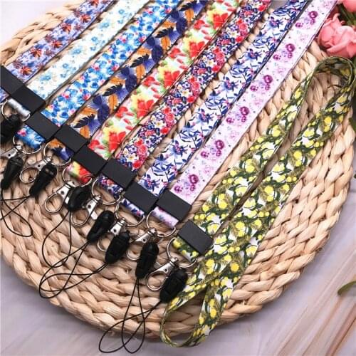 10Pcs/Lot New Rose Lemon Small Fresh Flower Lanyards For Key Mobile Phone Neck Strap ID Card Hang Rope USB Badge Holder Keychain