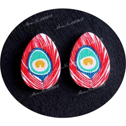 13x18mm Feather Drop Shape Painted Wood Laser Cut Cabochon to make DIY Rings, Earrings, Brooch, Necklace pendant