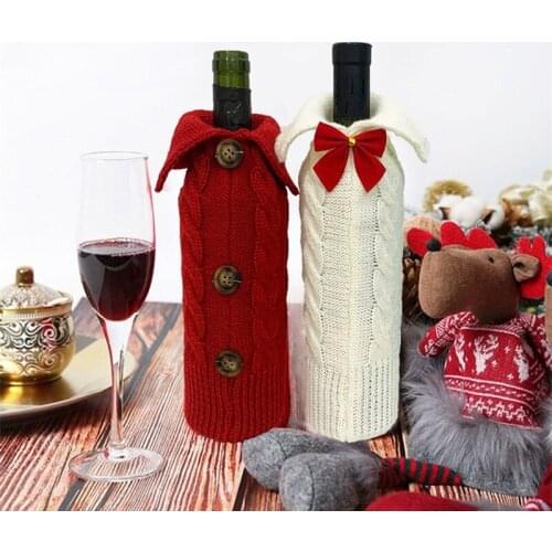 2 Pcs Christmas Wine Bottle Cover Bags Knitted Wine Sweaters Cover Dress for Xmas Dinner Table Home Decorations