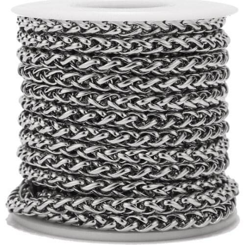 3MM/5MM/8MM width Stainless Steel Wheat Chains Foxtail Chain Platinum Unwelded with Spool for Jewelry Making