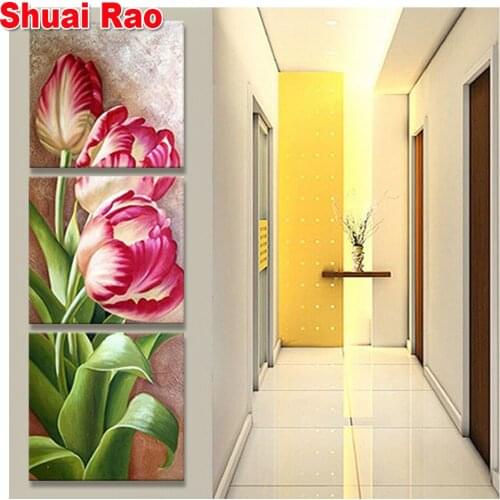 3 piece tulip flowers Diamond painting cross stitch Diamond Embroidery full round square pictue of rhinestone Triptych art
