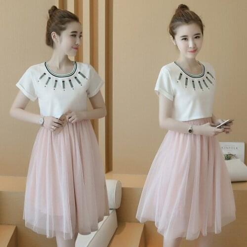 3022# T shirt + Nursing Dress Maternity Dress gauze Loose embroidered Stylish Short Sleeves Dress for Pregnant Women Mom Dress