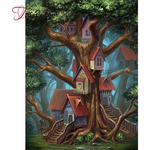 5D peinture en diamant broderie strass | Kit de point de croix, peinture en diamant collé, maison d'arbre décor en diamant