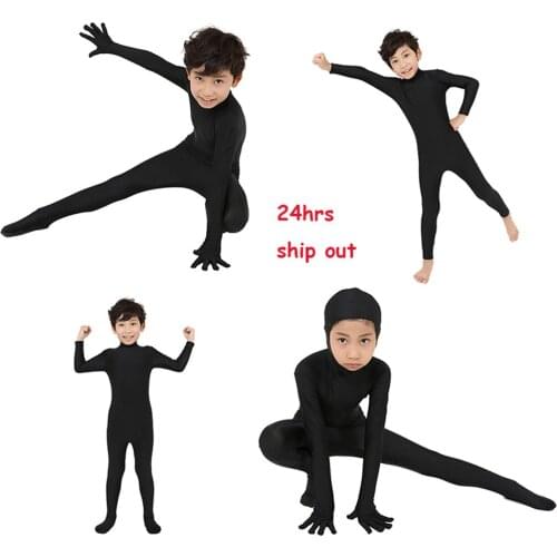 24hours ship out with free shipping 2018 Customize for kids Cheap funny Halloween Zentai Suit Black Lycra Spandex Full Bodysuit