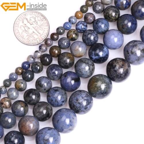 Gem-inside 4-12mm 15'' Natural Round Blue Semi Precious Sunset Dumoriterite Stone Beads for Jewelry Making Bracelet DIY Beads