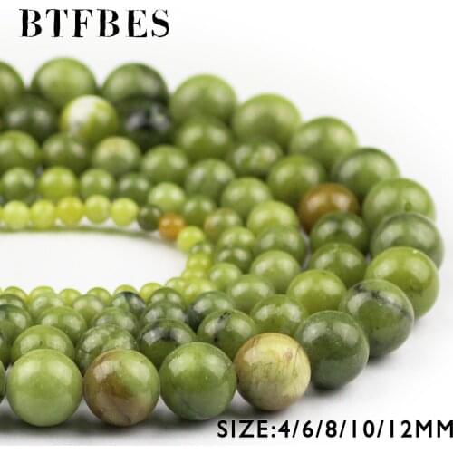 BTFBES Natural Southern Green stone beads Round Ore Loose beads 4 6 8 10 12mm ball For Jewelry bracelet making DIY Accessories