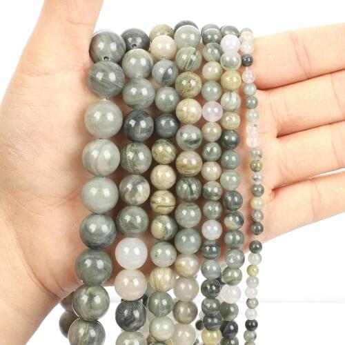 Natural Stone Beads Green Grass Stone Round Loose Beads for Jewelry Making Needlework DIY Bracelet Strand 4-12 MM