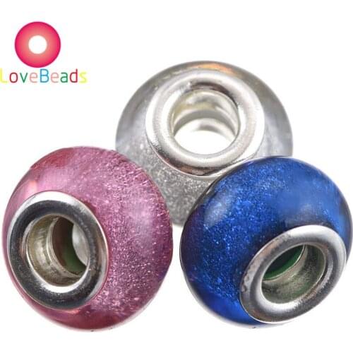 10Pcs Pink Blue White Resin Murano Big Hole Spacer Beads Fit Pandora Charms Bracelet Chain Spacer Charms Pendant Necklace Crafts