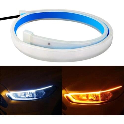 2Pcs DRL 60cm Daytime Running Light 12V Flexible Soft Tube Guide with Start Scan Car LED Strip Turn Signal White/Amber