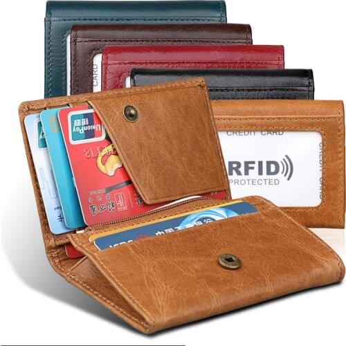 New Travel Wallet Card Holder RFID Organiser Pouch for Cards Money IDs Tri-fold Multi-function Genuine Leather Hasp Storage Bag
