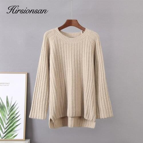 Hirsionsan Elegant Knitted Sweater Women 2020 Oversized Cashmere Pullovers O Neck Basic Soft Female Jumper Solid Girls Clothes
