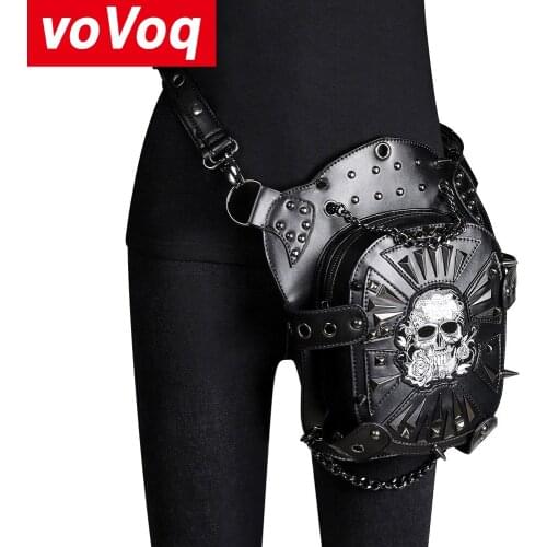 Hot Sale Punk Multifunctional Single Shoulder Messenger Men Fanny Pack Waist Belt Bag Retro Skull PU Outdoor Women Leg Thigh Bag
