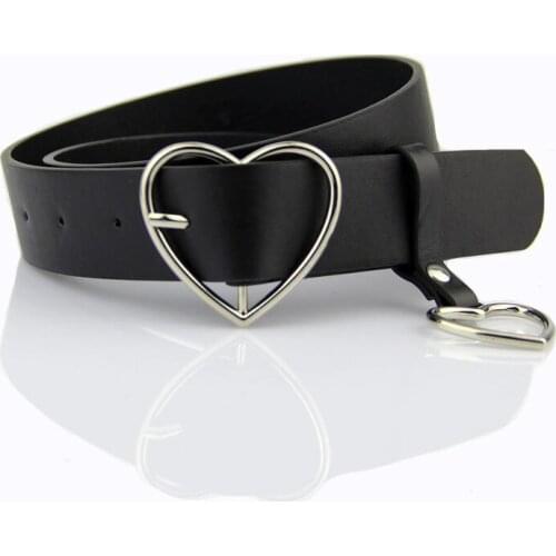 HOT Women Wide Belt Silver Heart-Shaped Buckle Waistband Fashion Jean Belt Student All Match Black Soft Leather Strap Belts Gold