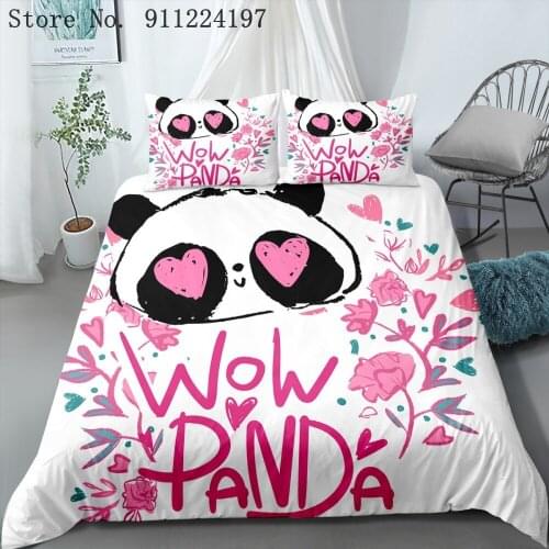 Cartoon Panda Pattern Bedding Sets Cute Animal Duvet Cover Bed Linen Bedclothes Twin/Queen/King Size Bed Room For Kids Bedding