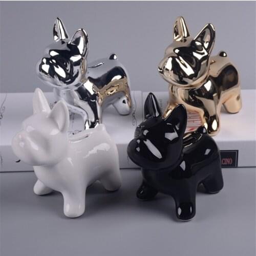 Plating Bulldog Dog Money Boxes Imitation Dog Piggy Bank Cabinet Ornaments Family Home Decorative Art Coins Cash Box Kids Gifts