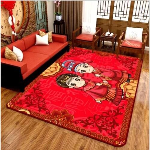 Red Wedding Decoration Home Large Carpets For Living Room Bedroom Area Rugs Child Room Kids Play 3D Cartoon Mat Printed Rug Game