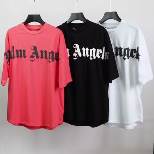 Palm Angels22SS Letter Logo Fashion Loose CasualRound Neck Short SleeveT-shirt MenWomen Lovers Couple Style T-shirt High quality