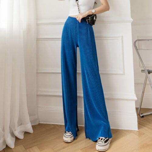 Summer Pleated Straight Pants for Women Loose Casual Solid 8 Color Ice silk Trousers Plus Size Women Long Maxi Pants M-7XL 8XL