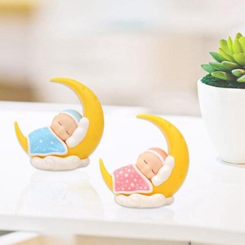 Cute Moon Sleeping Baby for Birthday Decoration Children Anniversary Baking Supplies Blue Dessert Love Gifts Desktop Ornaments