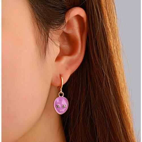 Fashion Trend Alien Ear Buckles for Women Simple Cartoon Multiple Colors Drop Oil Pendant Alloy Creative Gold Color Earrings