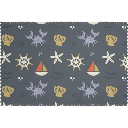 Set of 6 Cute Sailing Crabs Placemats for Dining Table Place Mat in Kitchen Accessories Cup Wine Mat