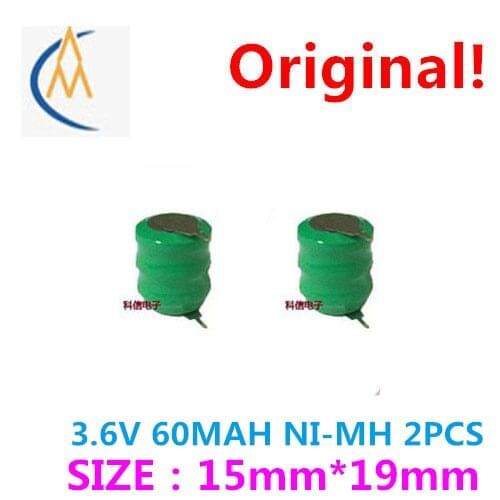 2PCS NI - MH button nickel metal hydride rechargeable batteries/button 60 mah 3.6 V welding backup with his feet