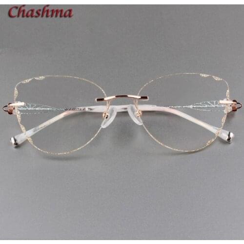 Chashma Cat Eye Titanium Prescrpiton Glasses Diamond Women Rimless Optical Frames Tint Colored Lenses