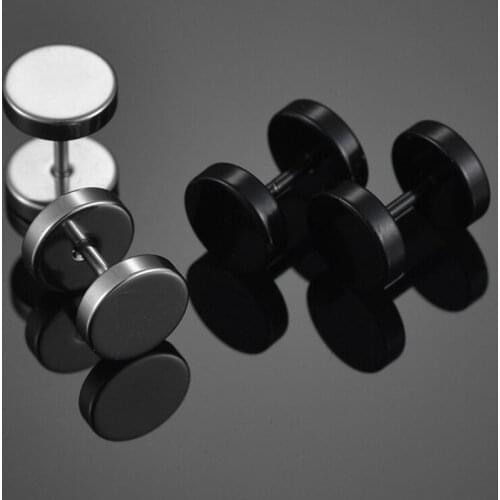 One Pair Black Screw Ear Studs Stainless Steel Round Stud Earring For Women Dumbbell Pierceing Earrings Men Punk Fashion Jewelry