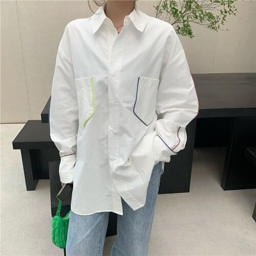Casual Loose Women Shirt Fashion Lapel Collar Blouse Long Sleeve Buttons White Shirt Women Tops Streetwear