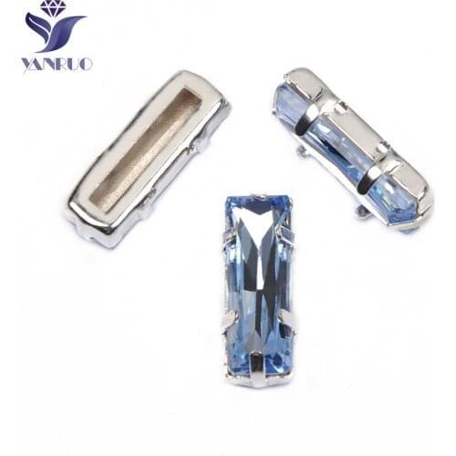 YANRUO 4547 All Sizes Light Sapphire Princess Baguette Glitter Strass Glass Stones Point Back Crystal Rhinestones For Sewing