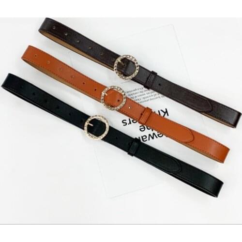 Aoluolan Vintage Belts for Ladies Dresses Belt Womens Round Buckle with Rhinestone Pin Buckle Belt Jeans Belt