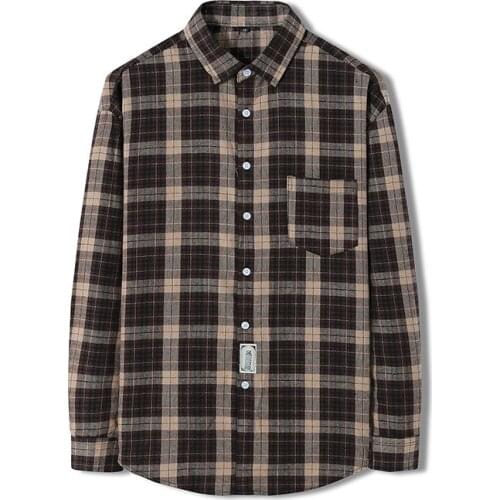 Brand 2021 Spring Autumn Long Sleeves New Flannel Collar Korea STYLE Shirt For Mens Plaid Harajuku Clothing