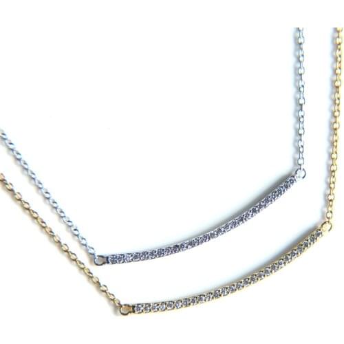 925 sterling silver micro pave cz curved bar necklace silver gold color classic geometric simple jewelry