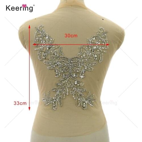 Hand-Made Silver Patch Rhinestone Bodice Applique For Wedding Dress WDP-389