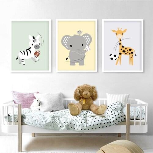 Nordic Cartoon Animals Posters and Prints Zebra Animal Tiger Elephant Wall Art Canvas Painting Nursery Baby Kids Room Pictures