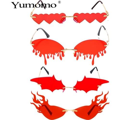 Hot sale Fashion Water drop Heart Fire Sunglasses Women Rimless Wave SteamPunk Sun Glasses Luxury Trending Sunglasses Gafas Shad