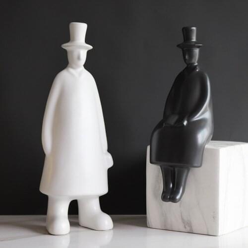Statue Room Decoration Man Father Gift Nordic Gentleman Sculpture Mr Hat Gold Home Decorative Figurines Solid White Black People