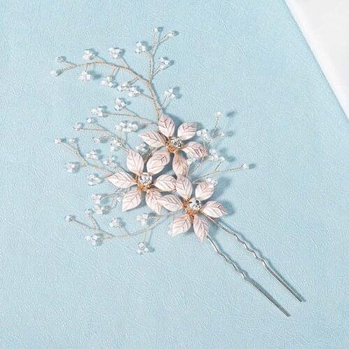 Bridal Wedding Hair Accessories Bling Rhinestone Beads U Shaped Hairpins Clips Flower Leaf Headbands for Women Girls Jewelry
