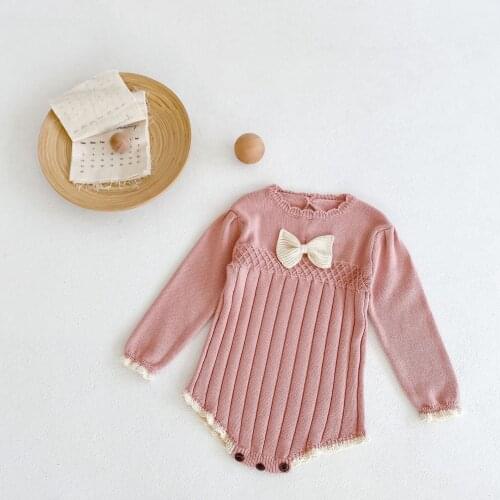 0-24M Newborn Kid Baby Girls Sweater Autumn Winter Warm Clothes Long Sleeve Bow Knit Romper Cute Sweet Jumpsuit Knitwear